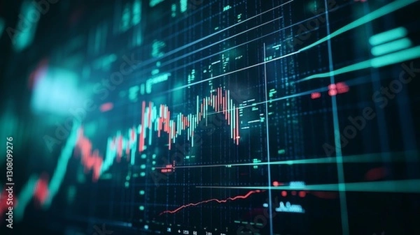 Fototapeta dark blue background showing stock market graph with candlesticks and trend analysis