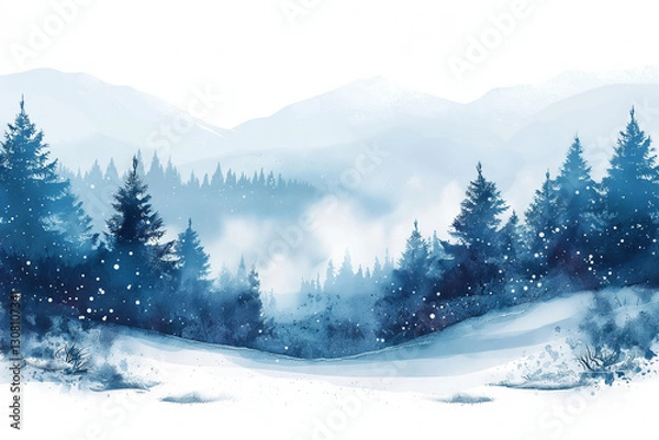 Fototapeta This design showcases a tranquil Arctic wilderness with subtle snowflakes overlaid on a clean white backdrop. Soft gradients create a serene atmosphere perfect for winter-themed projects