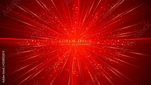 Obraz Radiant red background with golden light rays, and dynamic glowing gold glitter effects