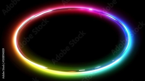 Fototapeta Rainbow circle light frame, dark background, design element