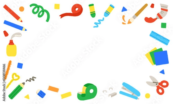 Obraz 工作　材料　文房具　かわいい　背景素材　イラスト　手書き