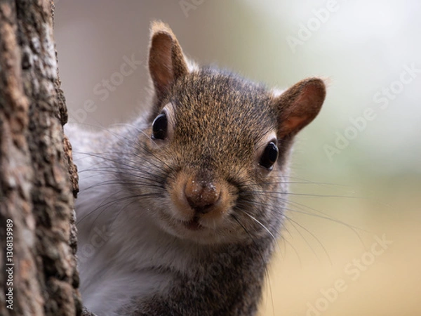 Fototapeta Extreme Close Up of the Face of an Eastern Gray Squirrel Looking at the Camera