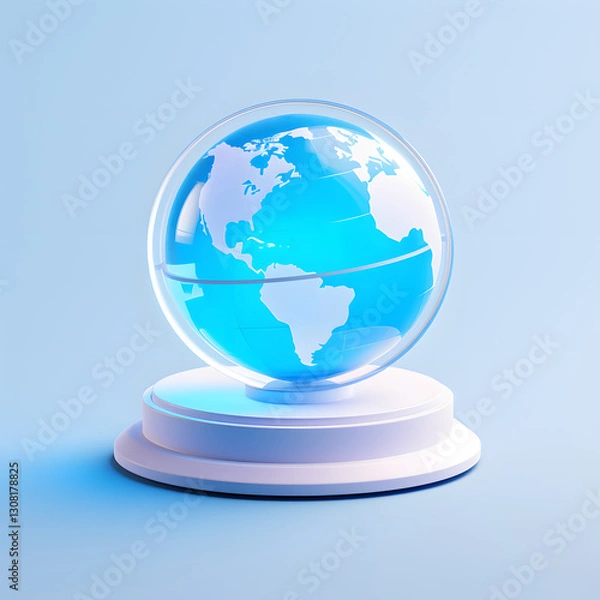 Fototapeta Digital technology 3D blue and white transparent glass globe icon ICON