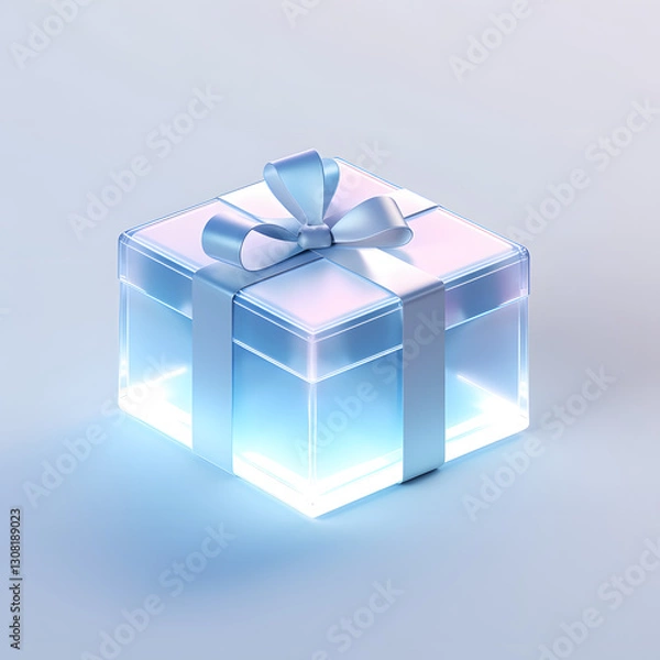 Obraz Digital technology 3D blue and white transparent glass gift box icon