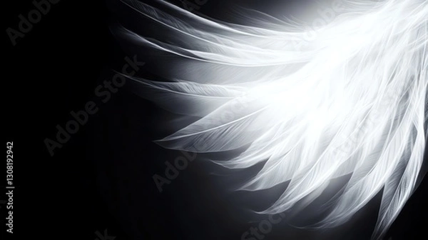 Fototapeta Feathered wings in motion with ethereal glow, angelic abstract background