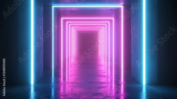 Obraz Vibrant Neon Gradient Tunnel with Stunning Cyan and Pink Lights