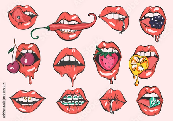 Obraz Pop-art sexy usta wektor zestaw