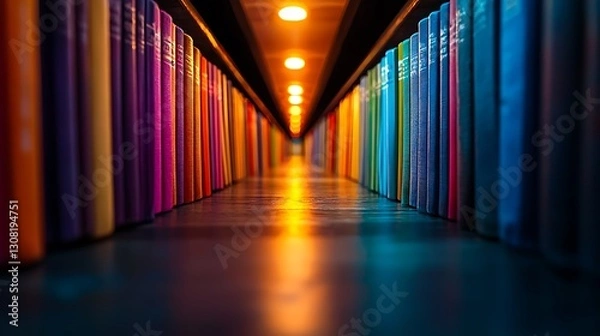 Obraz Exploring vibrant book collections library photography indoor perspective colorful shelves for learning enthusiasts