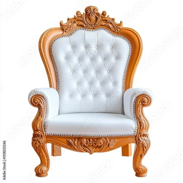 Fototapeta Ornate Golden Throne Chair with White Upholstery, Generative AI.