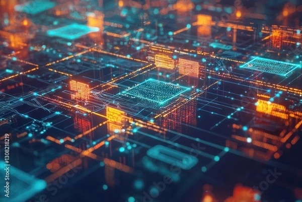 Fototapeta Conceptual blockchain visualization represents digital systems in a blockchain environment.