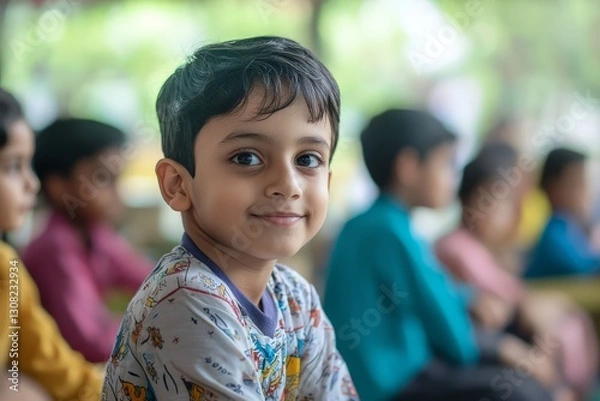 Obraz A young boy proudly shares his fasting experience with his friends at school. They listen eagerly, asking him how he stayed strong all day