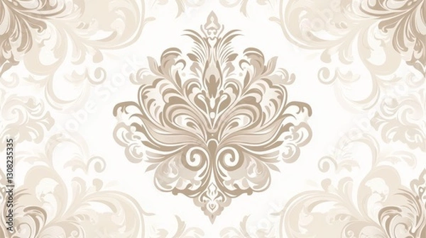 Fototapeta Ornate damask pattern, elegant design, classic style, seamless repeat.  Possible use Wallpaper, fabric, home decor