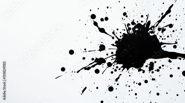 Fototapeta Ink splatters on a white canvas with chaotic brush strokes, artistic abstract texture