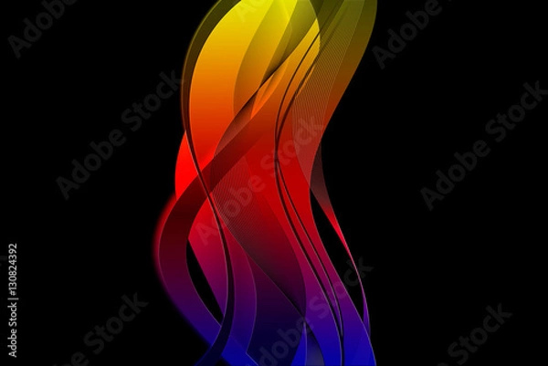 Obraz colored lines, waves, smoke, black background, abstraction
