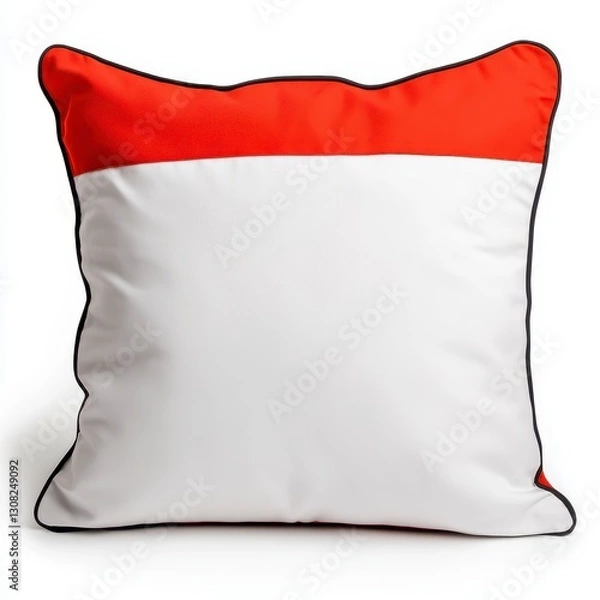 Fototapeta Red and White Square Pillow with Black Piping, Home Decor, Generative AI.