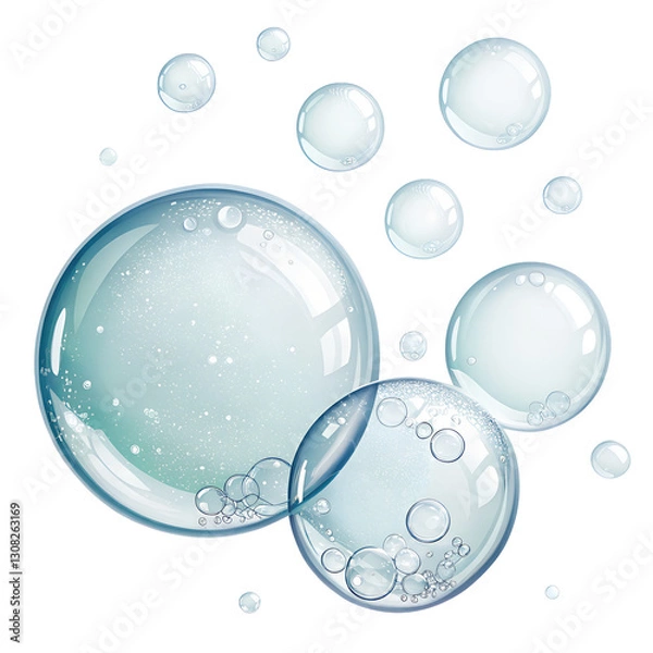 Obraz A series of blue bubbles floating in the air on transparency background