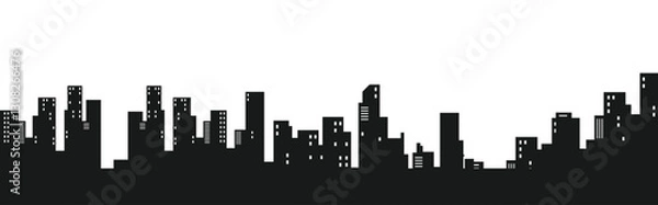 Fototapeta Town silhouette skyline. Vector abstact flat row of buildings, countryside architecture illustration