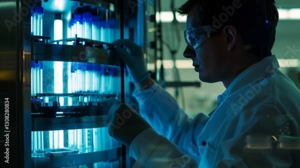 Obraz Picture a scientist in a laboratory, observing a centrifuge spinning test tubes at high speed. 
