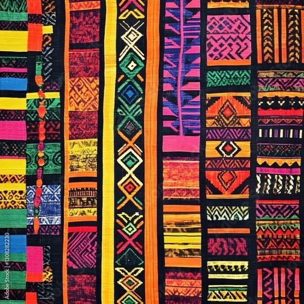 Obraz A tribal African kente cloth weave bursting with vibrant colors and bold geometric motifs