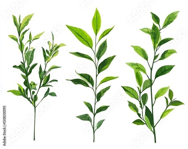 Fototapeta Vibrant Green Leaves on Branches with Fresh Natural Elements for Design and Illustration : Generative AI