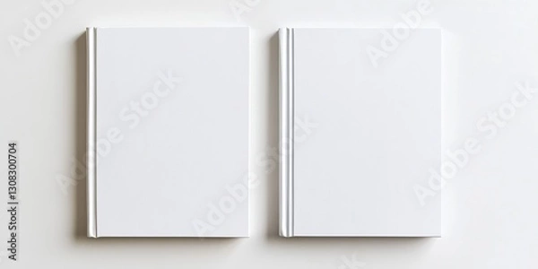Fototapeta Two blank white hardcover books stacked against a light background perfect for custom design or branding concepts : Generative AI