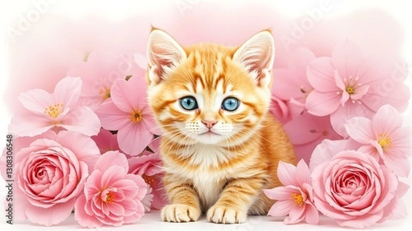 Fototapeta 一只小猫在花丛中