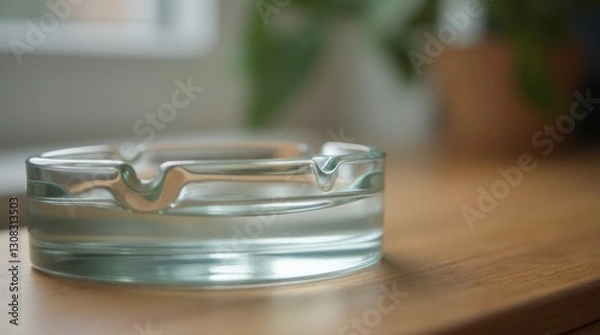 Fototapeta Close-up of an empty glass ashtray on a wooden table
