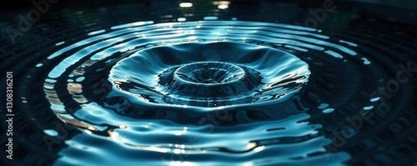 Obraz Dark water surface, concentric circles expanding from unseen impact, texture, ripples