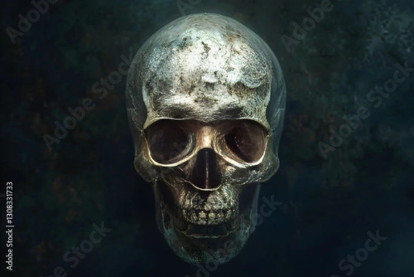 Fototapeta Detailed 3D Rendered Human Skull Illustration with Realistic Shading and Texture, Emphasizing Anatomical Accuracy Against Dark Background