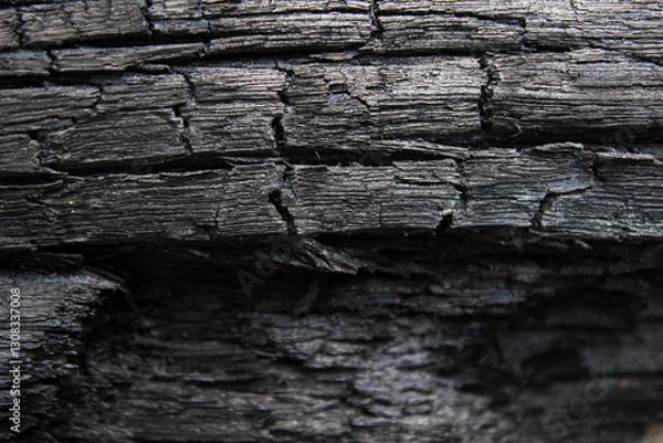 Fototapeta Details on the surface of charcoal. Charcoal texture background. Burned wood texture. Black charcoal surface texture.