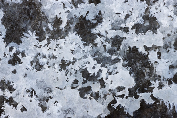 Fototapeta White and grey frozen surface winter ice crystals grunge background