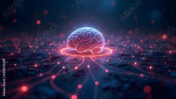 Obraz Futuristic neural network mindscape with glowing AI connections and digital brain