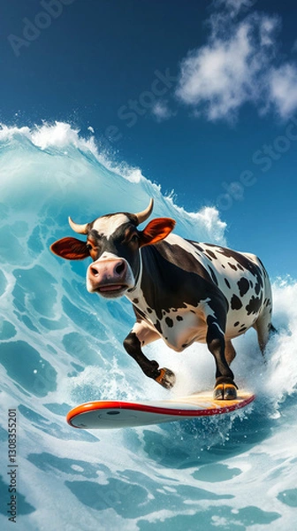 Obraz a surfing cow