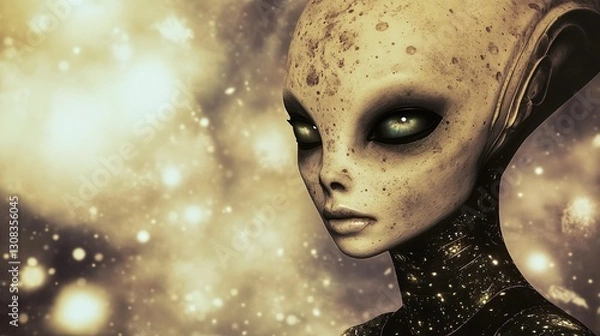 Obraz portrait of a humanoid alien face in space