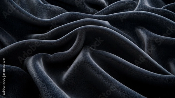Fototapeta Elegant black satin fabric with smooth, shiny, and wavy texture