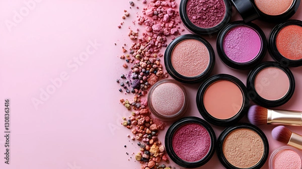Obraz Makeup palette with crushed eyeshadow, vibrant colors, professional shot