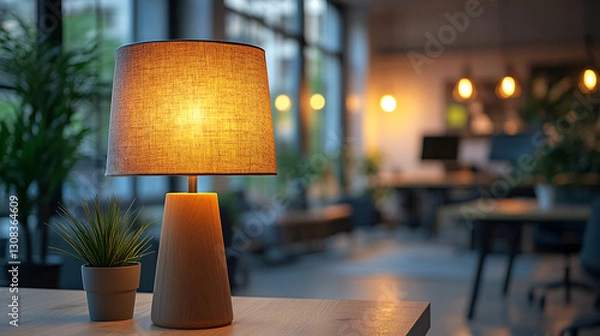 Obraz Table lamp with warm glow, cozy café interior, intimate ambiance