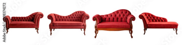 Obraz Elegant and luxurious living room interior with a set of classic Chesterfield style tufted red velvet sofas