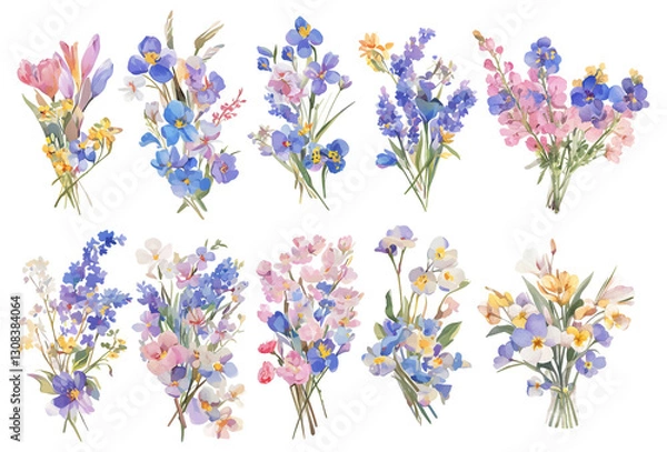 Fototapeta Collection set bouquet flower colorful element.