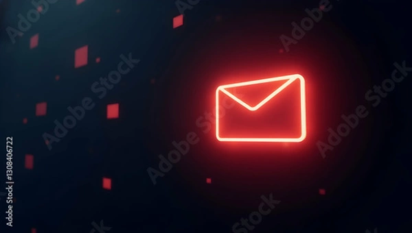 Fototapeta Glowing Email Icon with Red Alert: New Message Notification Visual