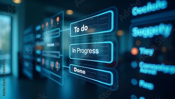 Fototapeta Futuristic Digital Board: To-Do Lists with In Progress & Done Columns