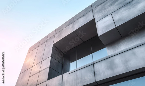 Fototapeta Modern architectural design highlights geometric shapes and clean lines in urban setting