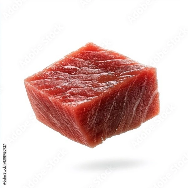 Fototapeta Flying tuna steak, isolated on a white background, adding a dynamic and playful element.