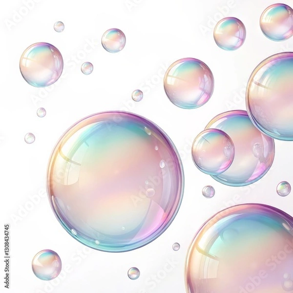 Obraz Pastel Rainbow Bubbles 3D Render, Floating Spheres, Abstract Design, Iridescent, Digital Art, Bubble Texture Bubbles, Abstract Art