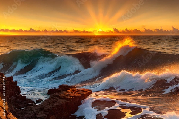 Obraz 岬から眺める海と夕日