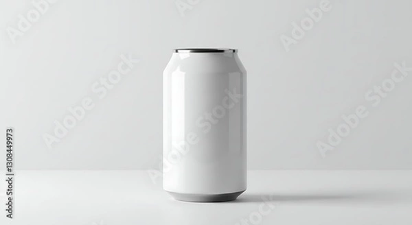Fototapeta Sleek and simple beverage can mockup with a glossy finish on a white surface