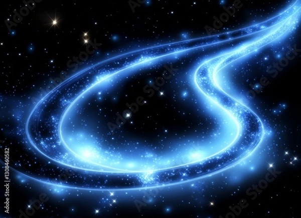 Fototapeta A stunning digital artwork of a nighttime futuristic highway. Radiating blue energy lines originate from a vanishing point, evoking a sense of motion and speed. Warm lights adorn the sides