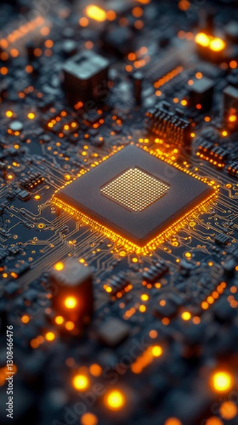 Fototapeta Quantum Computing Core: Conceptual microchip illustrating advanced computing technology for futuristic hardware