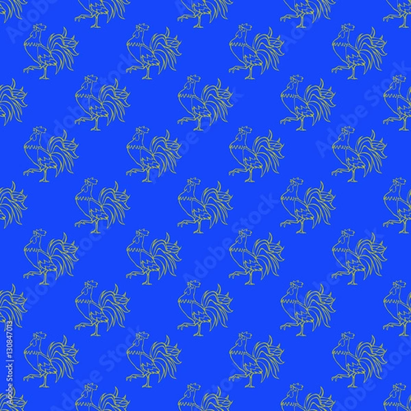 Obraz Lime rooster abstract seamless pattern on blue background.