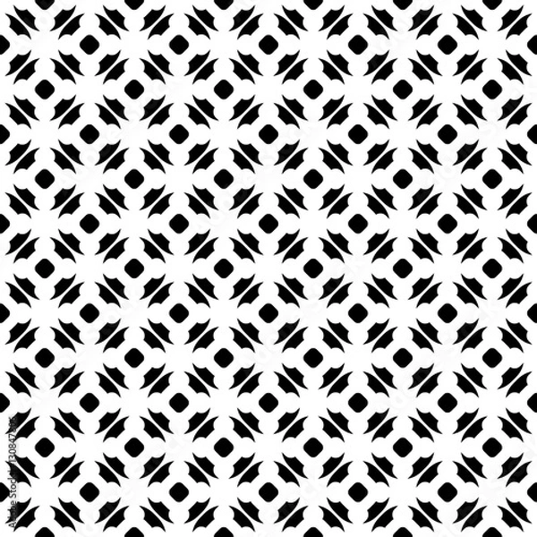 Obraz Vector monochrome seamless pattern, black & white repeat ornamental texture, endless geometric background with simple figures. Design element for tileable print, decoration, textile, digital, package
